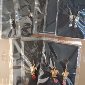8 Handmade Gold Tone and Silver Toned Sea Turtle Earring Sets